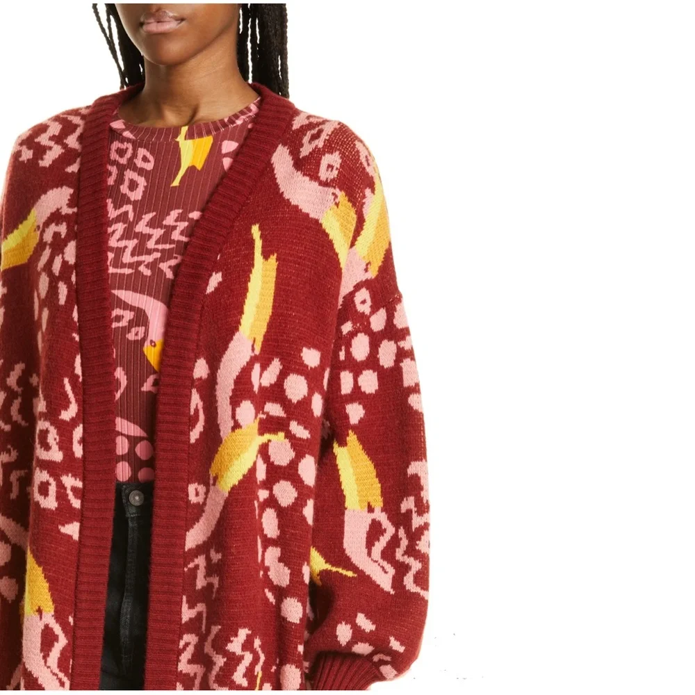 NWT $210 FARM RIO Toucanissimo Cardigan in Burgundy!
